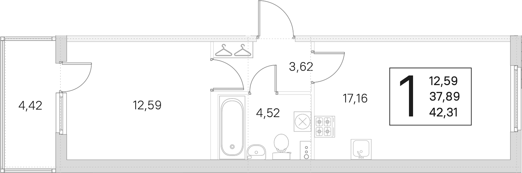 1-комнатная квартира 37.89 м², 1/4 эт., ЖК «Любоград в Стрельне»